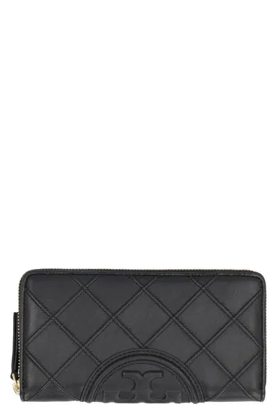 Tory Burch Fleming Continental Wallet In Leather In Black