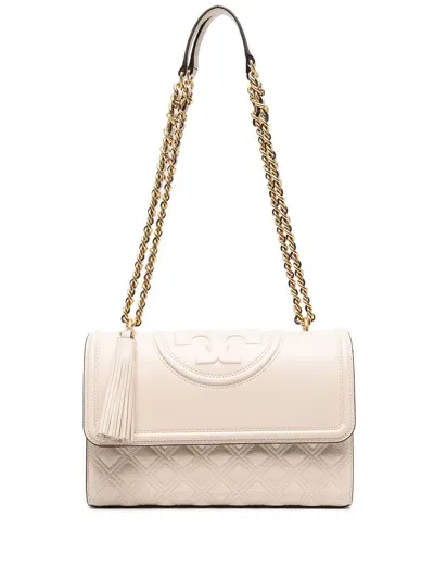 Tory Burch Fleming Leather Shoulder Bag In Beige