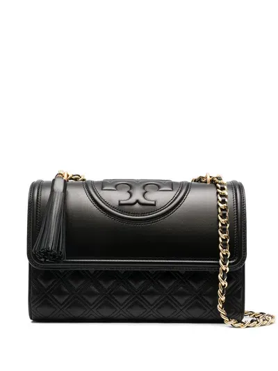 Tory Burch Fleming Leather Shoulder Bag In Black