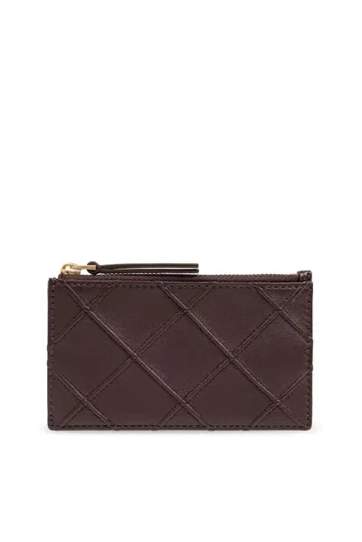 Tory Burch Fleming Logo Embossed Cardholder In Brown