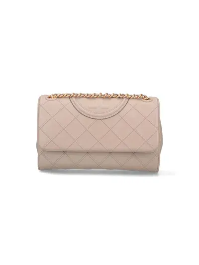 Tory Burch "fleming" Medium Crossbody Bag In Beige