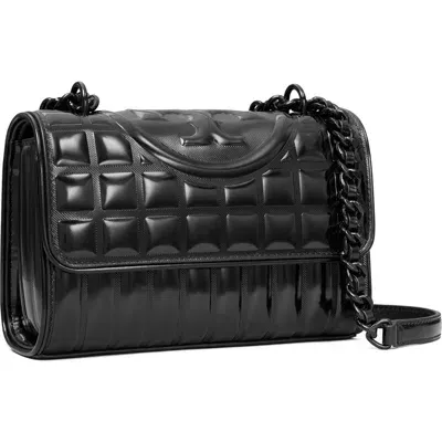 Tory Burch Fleming Metallic Convertible Shoulder Bag In Black