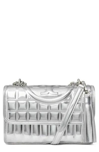 Tory Burch Fleming Metallic Convertible Shoulder Bag In Silver