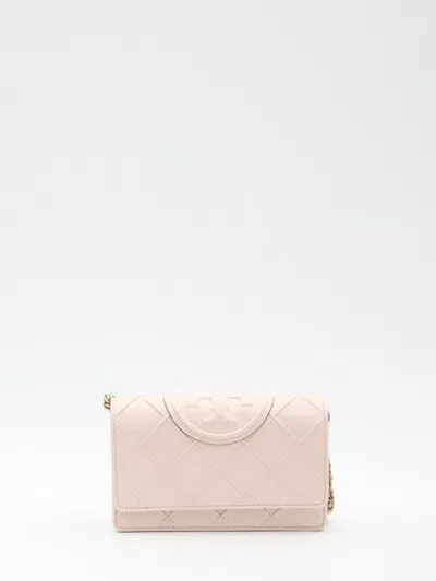 Tory Burch Fleming Soft Grained Chain Wallet In Pink Dawn