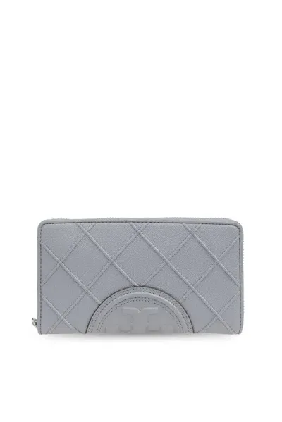 Tory Burch Fleming Soft Wallet In Grey