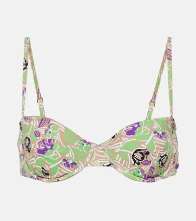 Tory Burch Floral Bikini Top In Green Scribble Floral