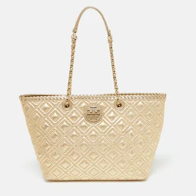 Pre-owned Tory Burch Gold Quilted Leather Marion Tote