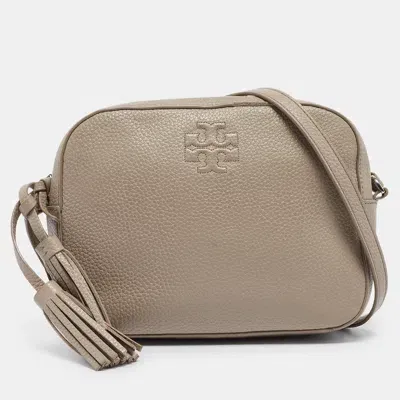 Pre-owned Tory Burch Grey Pebbled Leather Thea Camera Crossbody Bag