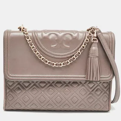 Pre-owned Tory Burch Grey Quilted Leather Fleming Shoulder Bag