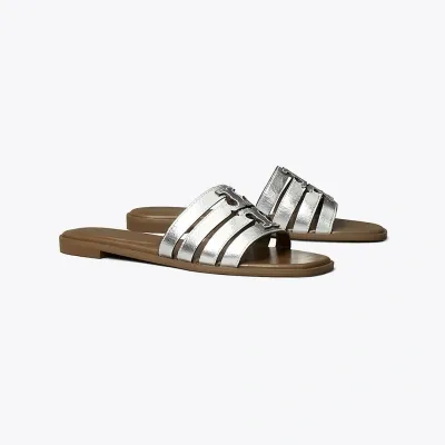 Tory Burch Ines Multi-strap Slide In Silver