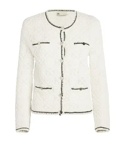 Tory Burch Jacquard Logo Kendra Cardigan In White