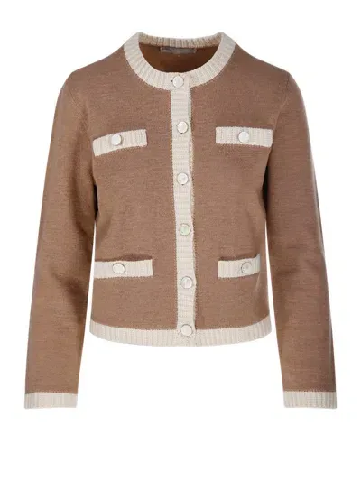 Tory Burch Kendra Chunky Knit Cardigan In Camel Heather / French Cream