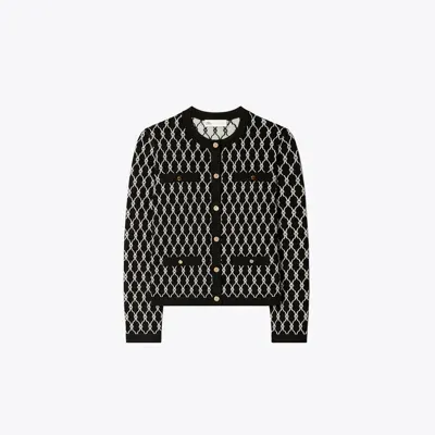 Tory Burch Kendra Jacquard Cardigan In Black