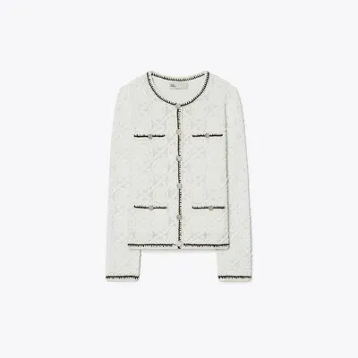 Tory Burch Kendra Logo Lace Cardigan In White