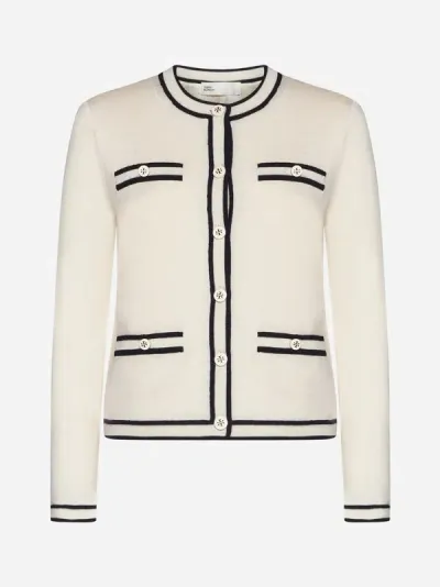 Tory Burch Kendra Cardigan In French Cream,medium Navy