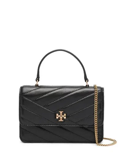 Tory Burch Kira Chevron Mini Top Handle Chain Wallet In Black