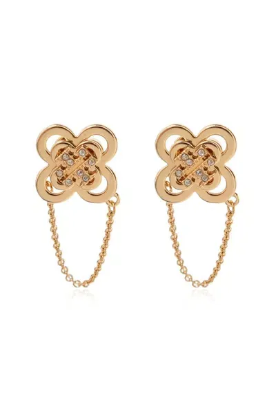 Tory Burch Kira Clover Embellished Earrings In Gold