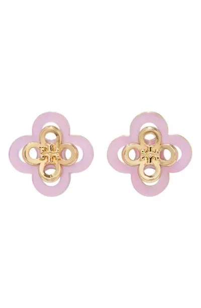 Tory Burch Kira Clover Stacked Stud Earrings In Pink/gold