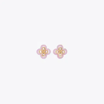 Tory Burch Kira Clover Stacked Stud In Tory Gold/light Pink