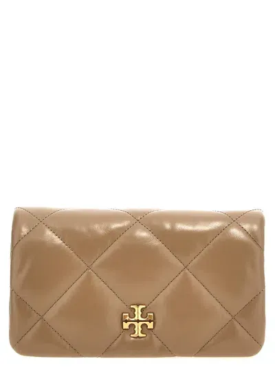 Tory Burch Kira Diamond Quilt Wallet On Chain In Beige