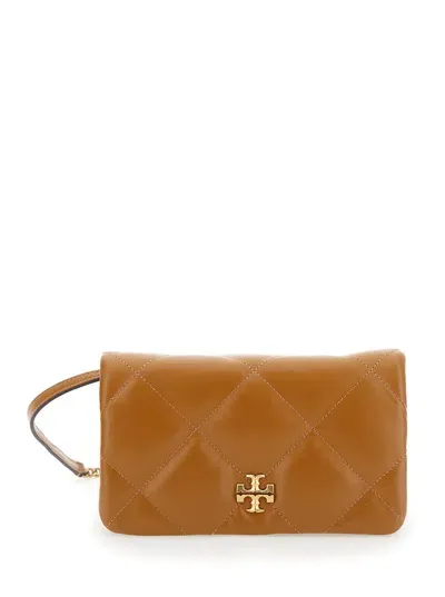 Tory Burch Kira Diamond Quilt Wallet On Chain In Brown