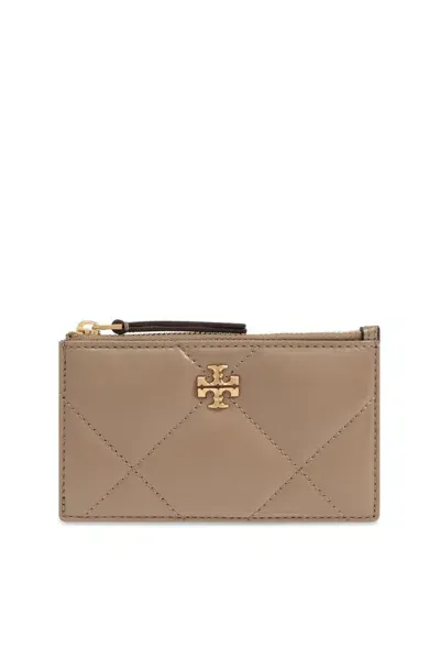 Tory Burch Kira Diamond Quilt Zip Card Case In Beige