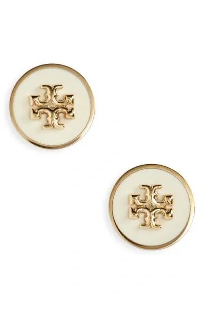 Tory Burch Kira Enamel Circle Stud Earrings In Tory Gold/new Ivory