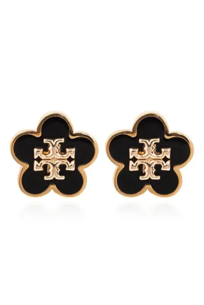 Tory Burch Kira Flower Stud Earrings In Black