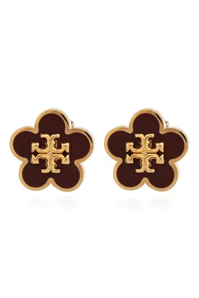 Tory Burch Kira Flower Stud Earrings In Brown