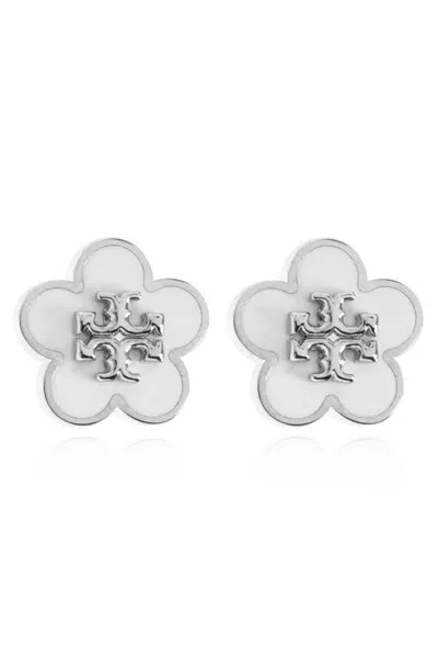 Tory Burch Kira Flower Stud Earrings In Silver