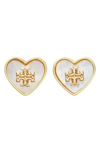 Tory Burch Kira Heart Stud Earrings In Tory Gold/mother Of Pearl