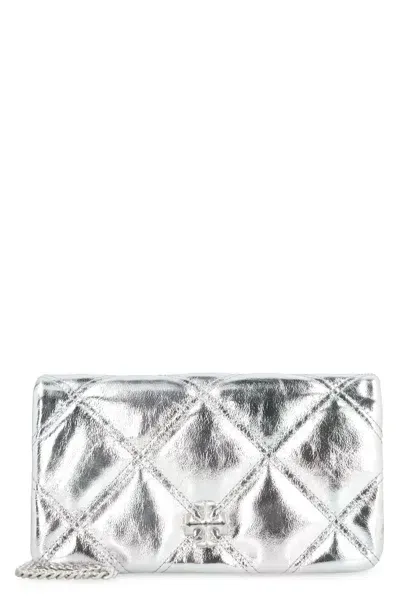 Tory Burch Kira Leather Wallet On Chain In Silver