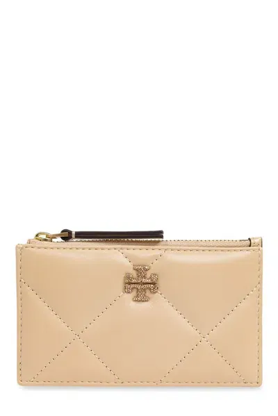 Tory Burch Kira Logo Plaque Card Case In Beige