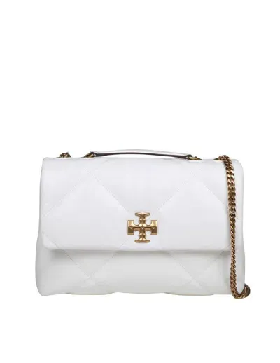 Tory Burch Kira Logo Plaque Quilted Shoulder Bag In White