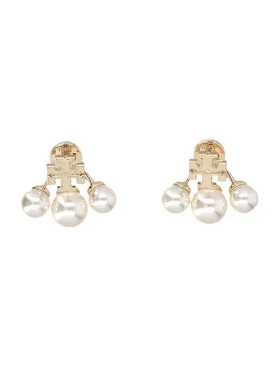 Tory Burch Kira Pearl Front-back Earring In Tory Gold / Cream