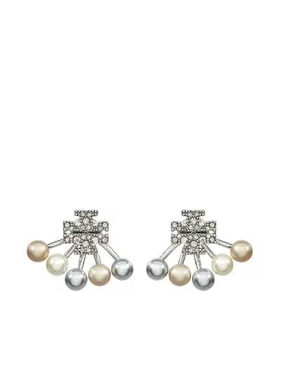 Tory Burch Kira Pearl Front-back Earrings In Silver