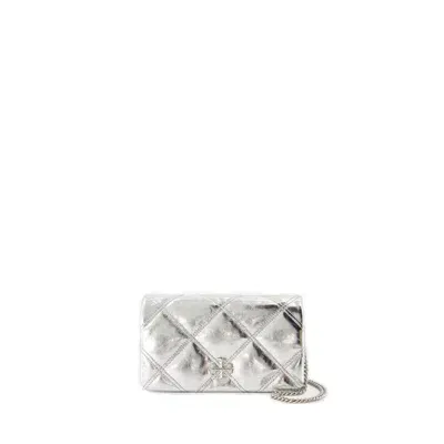 Tory Burch Kira Quilted Chain Linked Wallet In Silver