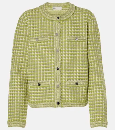 Tory Burch Knitted Checked Jacket In Yellow