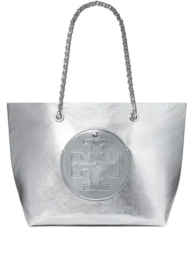 Tory Burch Large Ella Metallic Tote Bag In Silver