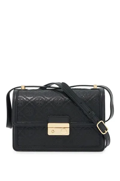 Tory Burch Leather T Monogram Shoulder Bag In Black