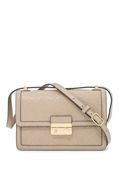 Tory Burch Leather T Monogram Shoulder Bag In Neutrals