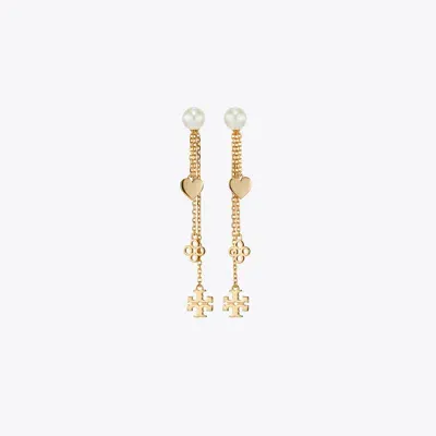 Tory Burch Linear Kira Earring In Tory Gold/cream