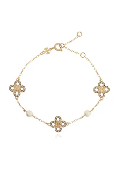 Tory Burch Logo Embellished Bracelet In Gold