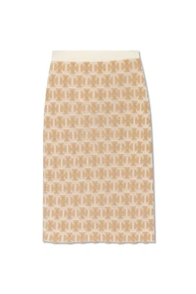 Tory Burch Logo Jacquard Midi Skirt In Neutrals