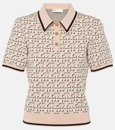 Tory Burch Logo Jacquard Polo Shirt In Multicoloured