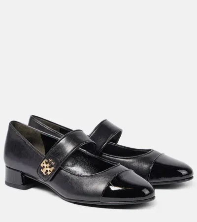 Tory Burch Logo Leather Mary Jane Pumps In Black