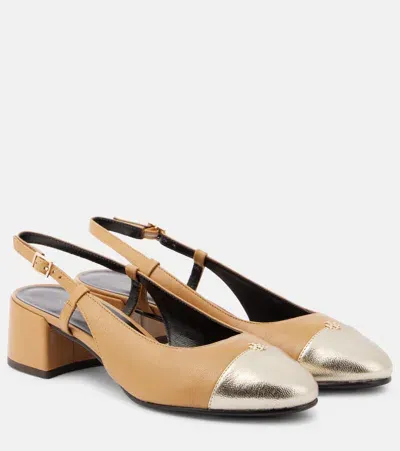 Tory Burch Logo Leather Slingback Pumps In Multicoloured