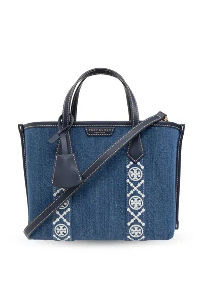 Tory Burch Logo Patch Denim Tote Bag In Blue