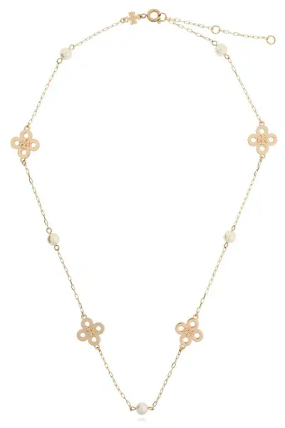 Tory Burch Logo Plaque Chained Necklace In Gold