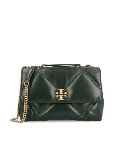 Tory Burch Logo Plaque Diamond Quilted Shoulder Bag In Green